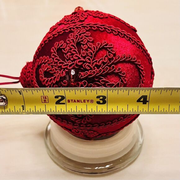 Vintage Velvet Burgundy Christmas Ornament Handcrafted Embroidery Unbreakable 4” - Picture 6 of 6
